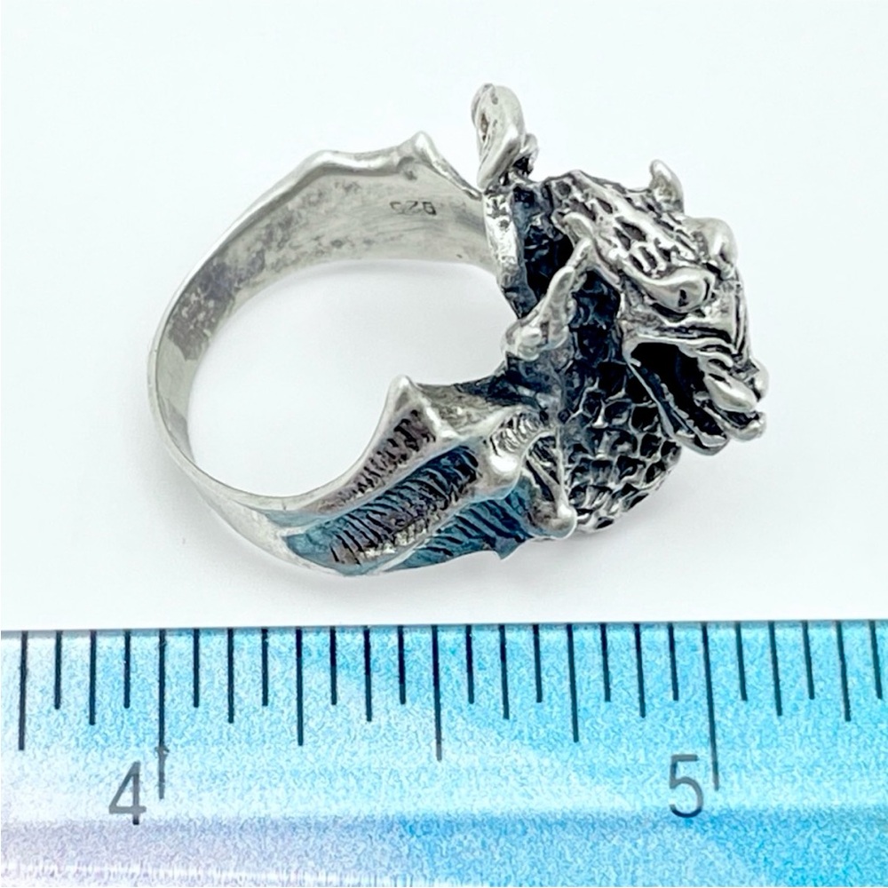 3d Sterling Silver Dragon Ring - Large Statement … - image 7